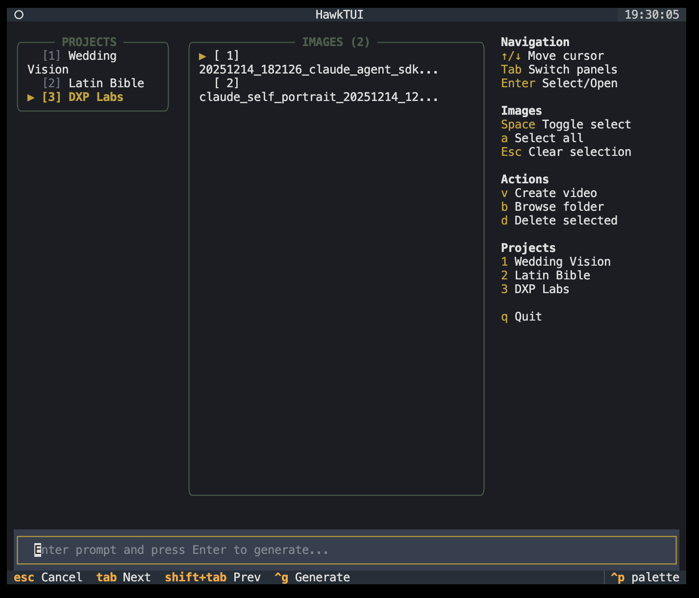 HawkTUI Main Interface